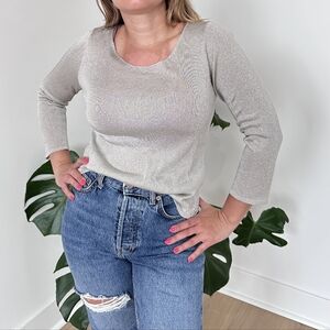 Sparkly Vintage Fits Like SMALL metallic silver long sleeve Shimmering knit top